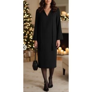 Nili Lotan Zita Tie-Detailed‎ Midi Dress | Quiet Luxury Size XS Virgin Wool